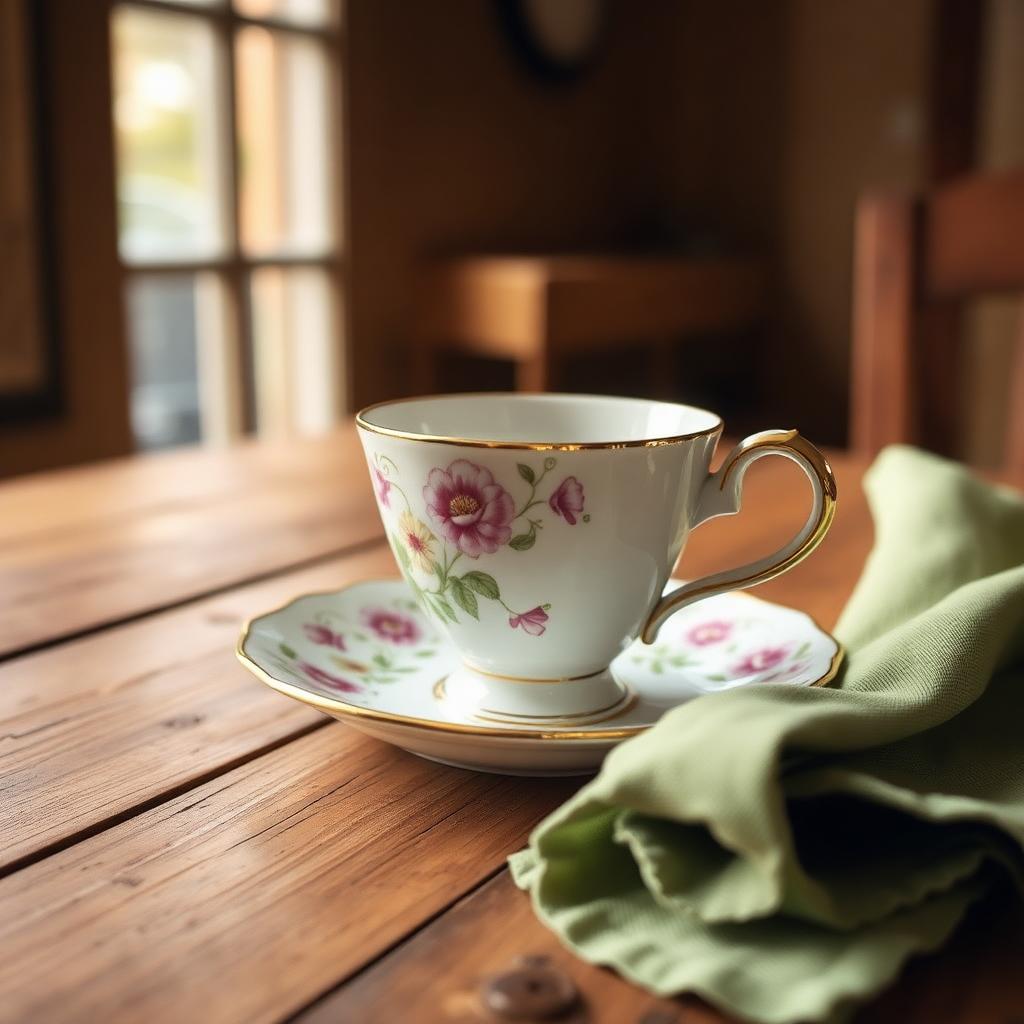 Juego de té de porcelana con filo dorado